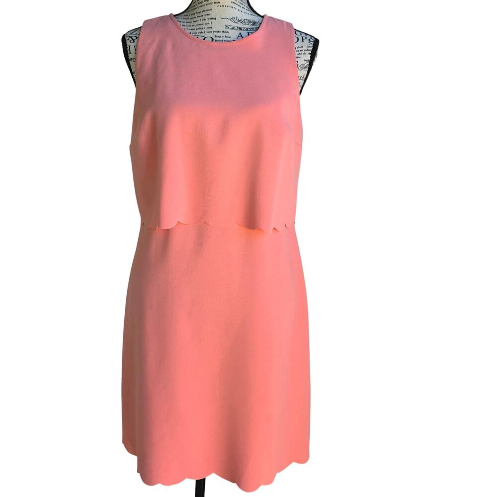 Loft 2 Coral Scalloped detail Midi Dress Office straight into Evening! Peach